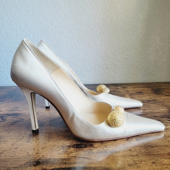 Gianni Versace Women Heels Size 36 6 Ivory Wedding Formal Jewels Pearls Designer - Picture 1 of 10